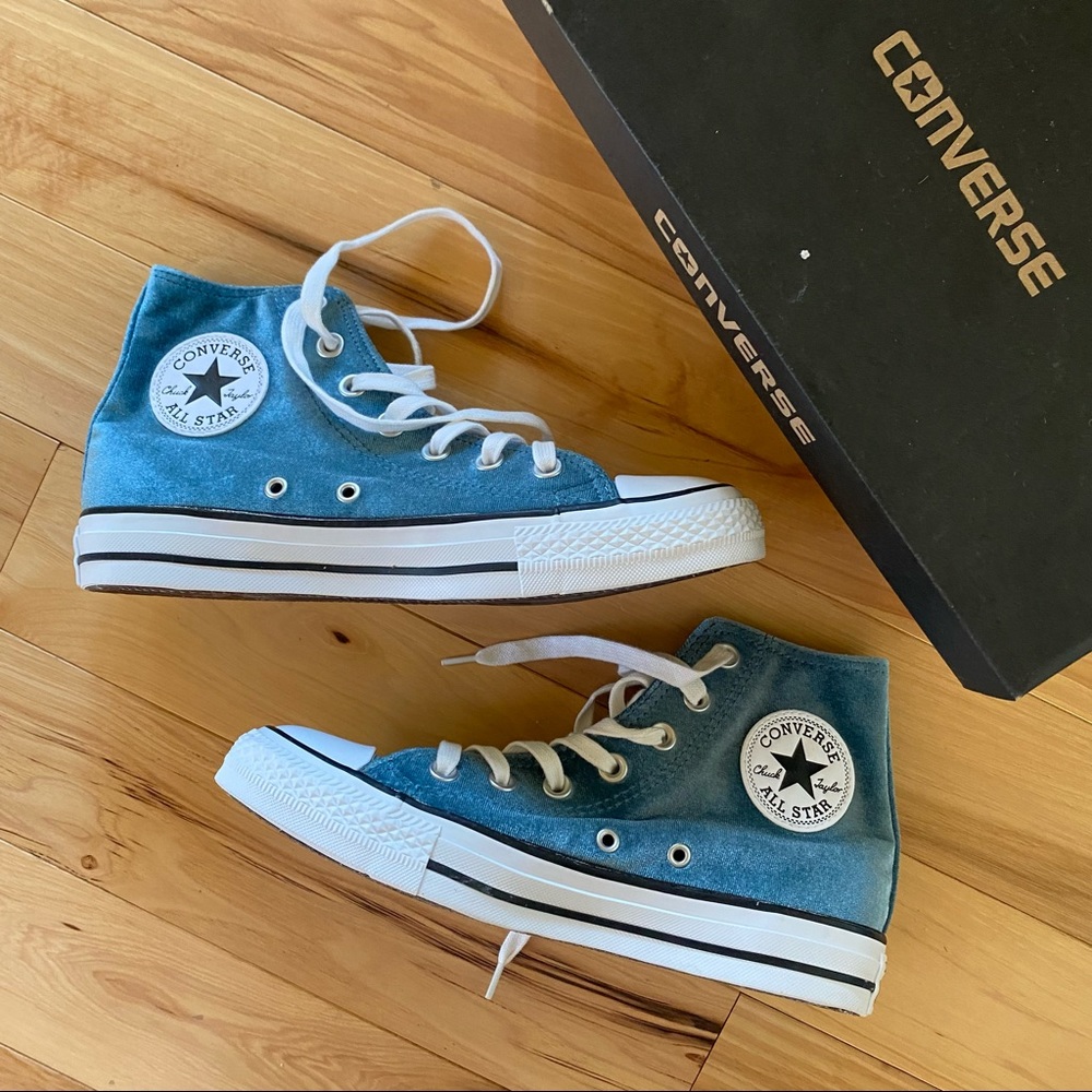 Turquoise Velvet Converse High Tops